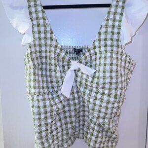 Smak Parlour – Green and White Gingham Tie-Front Top (Size 1X), EUC.